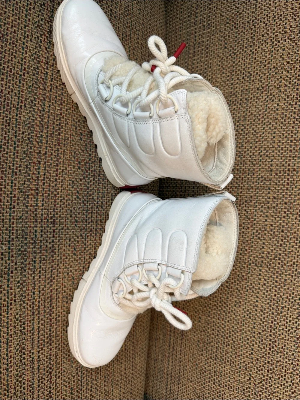 Sorel White Shearling-Lined Lace-Up Boots